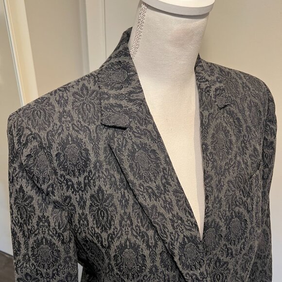 Jones NY Gray & Navy Jacquard Long Jacket/Dress Coat, Size 8 - Picture 6 of 16